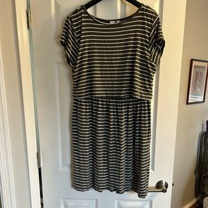 Grey and white striped nursing dress large